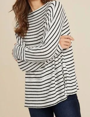 Maurices Womens Sylvan Striped Long Sleeve Tunic Top sz L Soft Strechy Casual thumbnail 1