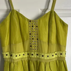 Anthropologie Plenty Tracy Reese Linen Silk Chartreuse Sundress Size 2 thumbnail 3