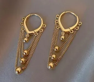 18K Gold Plated Metal Ball Tassel Chain Dangle Drop Earrings for Women thumbnail 1