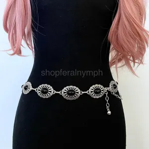 Silver Y2K Black Stone Concho Waist Chain Belt, Fits 24.5-38.5 Inches, X7GA1294 thumbnail 4