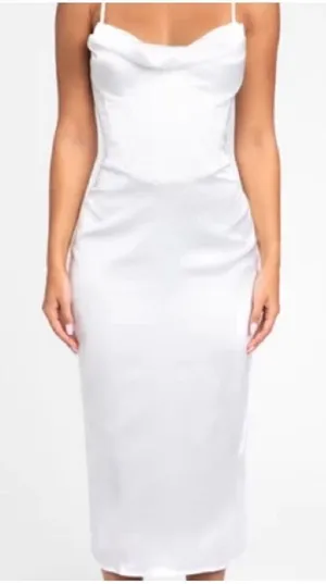 NWT Heiress Beverly Hills White Satin Corset Midi Dress Size Large thumbnail 1
