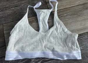Calvin Klein Cream Ribbed Logo Bra thumbnail 1