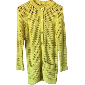Vintage Authentic 60s 70s yellow cardigan Crochet Sweater Grandmacore Twee thumbnail 5