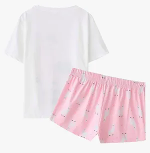 Women Short Sleeve Tee & Shorts Pajama Set Cute Alpaca Llama Sleepwear Small thumbnail 2