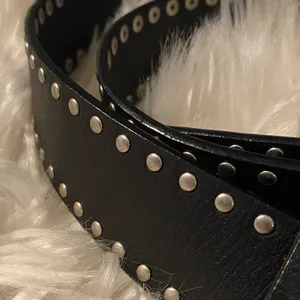 Black Studded Leather Belt with Decorative Round Buckle thumbnail 6