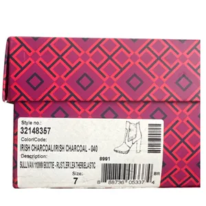 Tory Burch Sullivan Booties 7 Irish Charcoal Leather Lug Platform Chelsea thumbnail 9