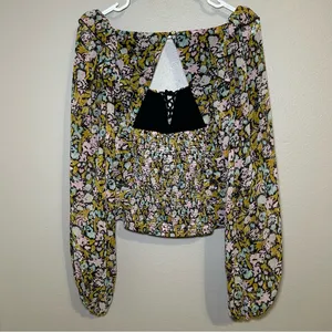 Free People Mabel Balloon Sleeve Floral Boho Blouse Women’s Size Medium thumbnail 8