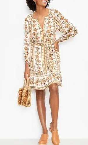 Loft Boho Tie Waist V Neck Floral Shift Dress thumbnail 1
