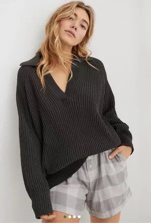 Aerie Womens Sugar Rush Chenille Sweater Charcoal‎ Gray V-Neck Pullover Small thumbnail 1