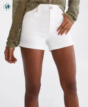 Aeropostale Womens Sz 00 High-Rise Denim Midi Shorts White Stretch Cotton Cuffed thumbnail 1