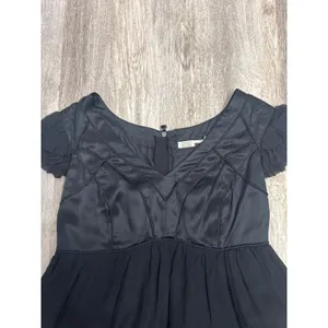 Leon Max Limited Edition Black 100% Silk Empire Waist Ruffle Cap Sleeve Dress‎ M thumbnail 4