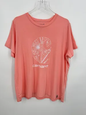 Carhartt T-Shirt women's XXL relaxed fit crew floral C graphic logo peach thumbnail 1
