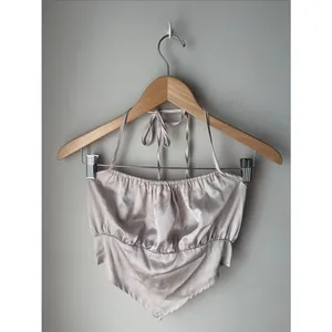 SHEIN Champagne Satin Handkerchief Halter Top Smocked Back Small thumbnail 2