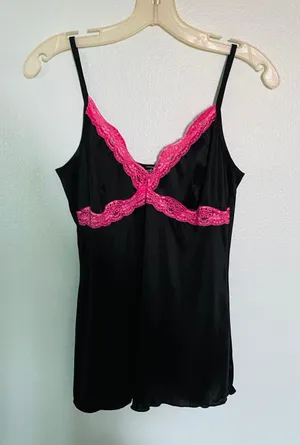 Styles pink & black silky lace cami top thumbnail 1
