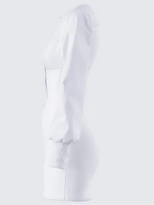Finesse White Corset Mini Dress Long Puff Sleeve Button Front Bodycon Dress -S thumbnail 2