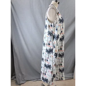 Fairhope Palm Tree‎ Sailboat Print Sleeveless Maxi Dress Pockets L Summer Resort thumbnail 9