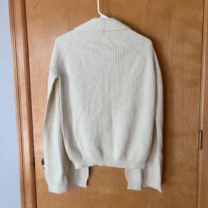Free People Cardigan Womens OS Cream Ribbed Knit Shawl Collar Open Front Sweater thumbnail 4