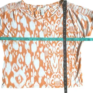 Chicos Orange Ikat Abstract Print Top Size Large Shoulder Detail Chicos Size 2 thumbnail 3