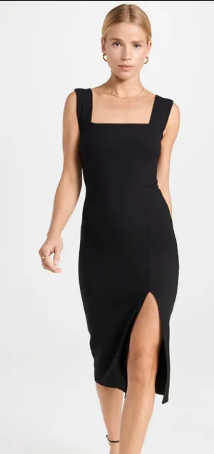 Reformation Black Square-Neck Midi Dress with Side Thigh Slit BNWT Large thumbnail 1