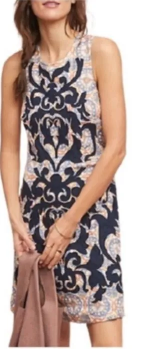 Anthropologie Vanessa Virginia Navy Geometric Linen Sleeveless Shift Dress 4 thumbnail 1