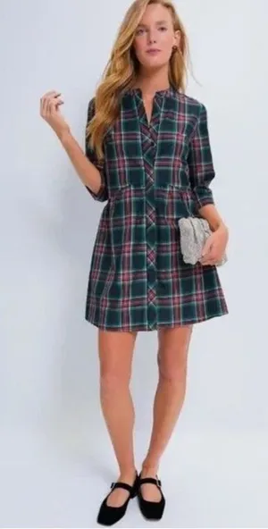 Tuckernuck Festive Plaid Tartan Royal Shirt Dress XS Holiday Mini NWT thumbnail 1