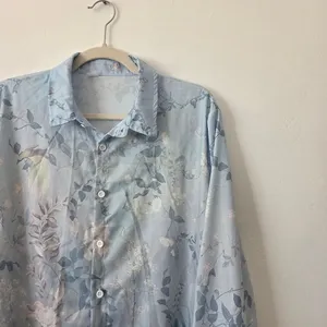 Blue Floral Blouse Top Linen Feel Pastel Lightweight Cottagecore Grandmacore L thumbnail 9