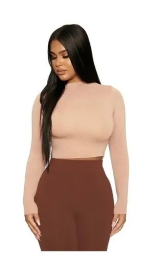 Naked Wardrobe The NW Crop Top L Shapewear Stretch Double Lined Nude Mockneck thumbnail 1