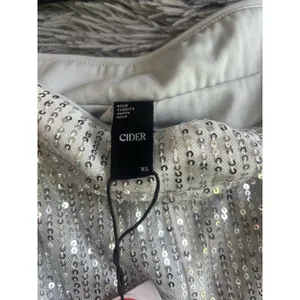 Cider Silver Sequin Size X-Large Elastic Mid Waist Straight Leg Pants Brand thumbnail 3