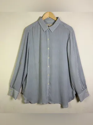 LOFT Women XL Blue White Striped Button Down Shirt Roll Tab Coastal Oversized thumbnail 2