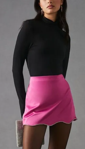 Anthropologie Pink Satin and Rhinestone Mini Skirt thumbnail 1