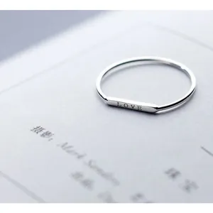Boutique Dainty White‎ Gold-Plated S925 LOVE Bar Band Ring | Sz 6 NEW thumbnail 6