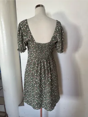 Altar'd State Olive Green Floral Square Neck Mini Dress thumbnail 3