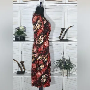 Vintage 70s Floral Dress Red Black flared sleeve boho fairy festival Ren fair M thumbnail 3