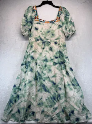 Johnny Was Workshop Maxi Dress Marble puff‎ sleeve Embroidered Neckline XS thumbnail 1