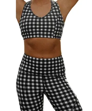 Albion Lift Bra Stride 7/8 Legging Set Gingham Pocket Racerback Black White XS thumbnail 1