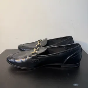 A New Day Womens 8 Black Gold Buckle Loafers Almond Toe Slip On Flat‎ Shoes Chic thumbnail 8