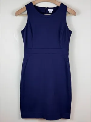 J. by J.Crew Ponte Work Dress Navy Blue Sleeveless Sheath Career Size 4 thumbnail 4