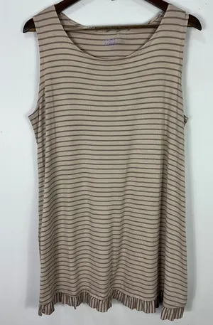 LOGO Layers Tunic Top XL Taupe Stripe Boho‎ Neutral Soft Girl Ruffle Hem thumbnail 1