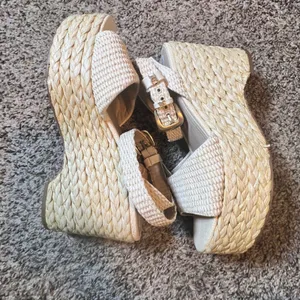 Sam Edelman Women Cream Woven Raffia Platform Wedge‎ Espadrille Sandals Size 10 thumbnail 4