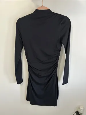 Abercrombie & Fitch Modal Blend Collection Black Ruched Long Sleeve Dress thumbnail 3