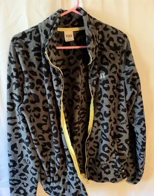 PINK Victoria's Secret Gray Leopard Print Fleece Jacket thumbnail 7