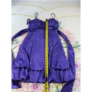 Rory vtg USA Purple Satin Bubble Hem Cocktail Dress Sweetheart‎ Back Bow Mini 6 thumbnail 6