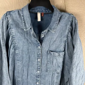 Anthropologie Pilcro Puff Long Sleeve Denim Button Up Front Shirt Womens Large thumbnail 2