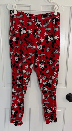 Disney Mickey Mouse Red Allover Print Pajama Jogger Pants L thumbnail 1