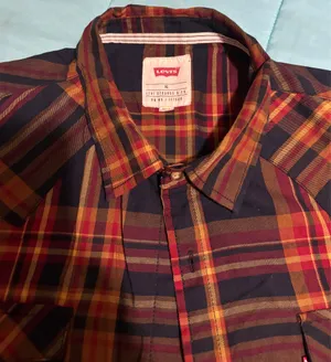Levi's Men's Plaid Western button up Shirt Long Sleeve Red Orange Yellow XL thumbnail 4