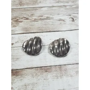 Vintage Clip On Earrings - Large Wavy Silver Tone Circle 1 & 1/8" thumbnail 2