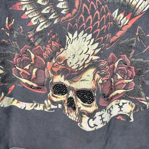 Forever 21 Gray NYC Eagle Skull Graphic Tee Rhinestone Edgy Grunge Small thumbnail 3