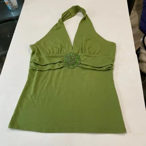Bisou Bisou M 2pc Halter Top Bundle Y2K Beaded Brown Green thumbnail 5
