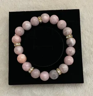 Delicate Pink Beaded Bracelet with Gold Crystal Spacers thumbnail 1