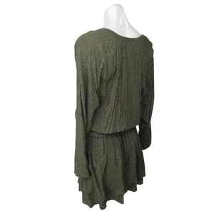 Rails Jasmine Olive Speckled V-neck Long Sleeve Smocked Waist Mini Dress Size L thumbnail 5